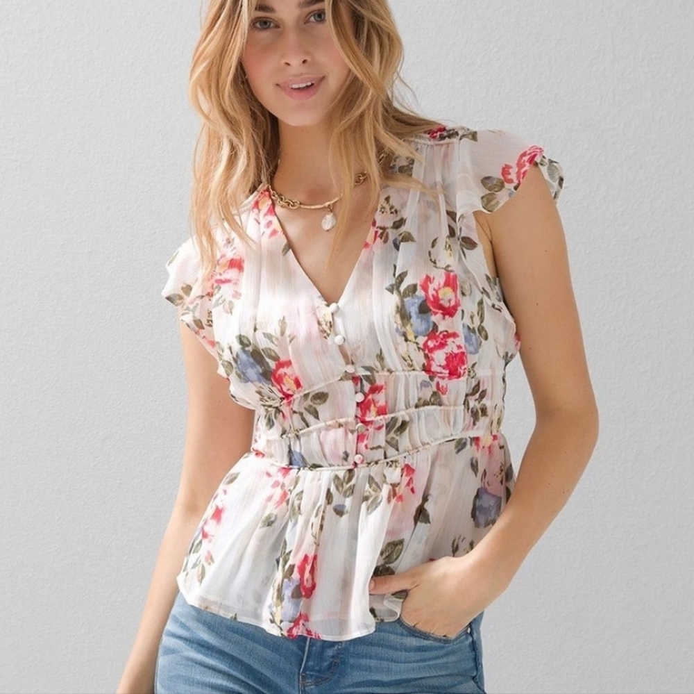 Joie Silk Pink Top with Flutter Sleeves & Cinched Waist. Like New!